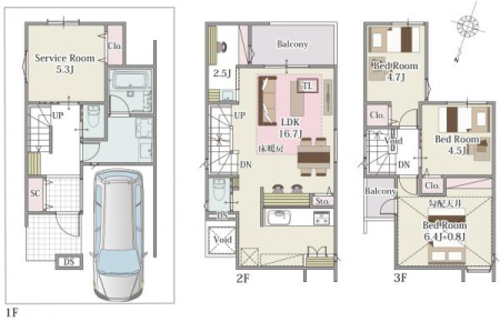 間取り図 ■1階の納戸は収納だけでなく、居室としても利用可能な約5.3帖！
